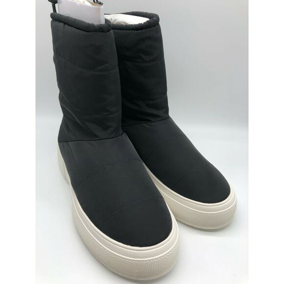 JSlides Women's Cozy Black Platform Waterproof Nylon Booties Size 10 - Picture 5 of 12